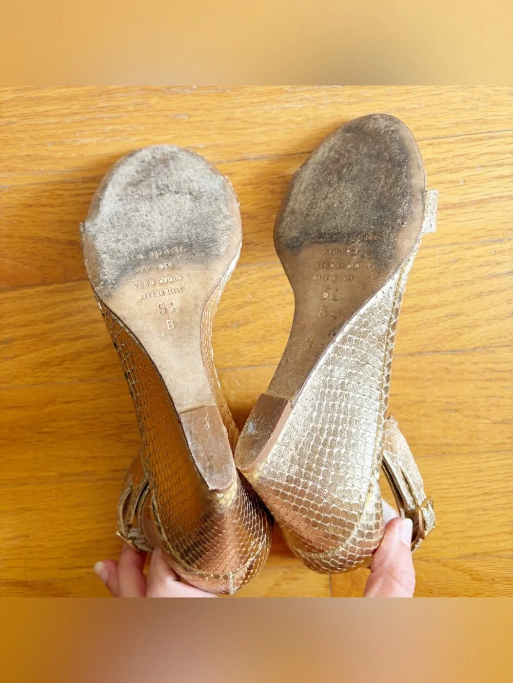 Kate Spade | Ronia Naked Wedge Heel Sandals Python Metallic Gold Size 5.5